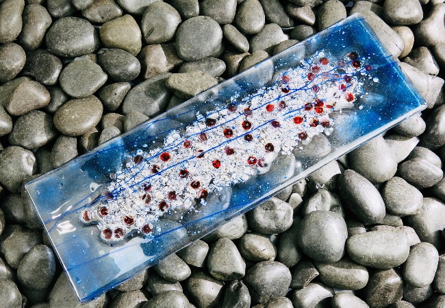 View more about Salmon Redd II Fused Glass Wall Art