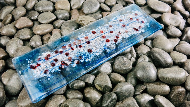 View more about Salmon Redd III - Fused Glass Wall Art